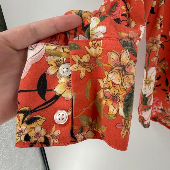 Chico's Orange Floral Button Front Casual Blouse Women's Size 12 14 - Picture 4 of 12